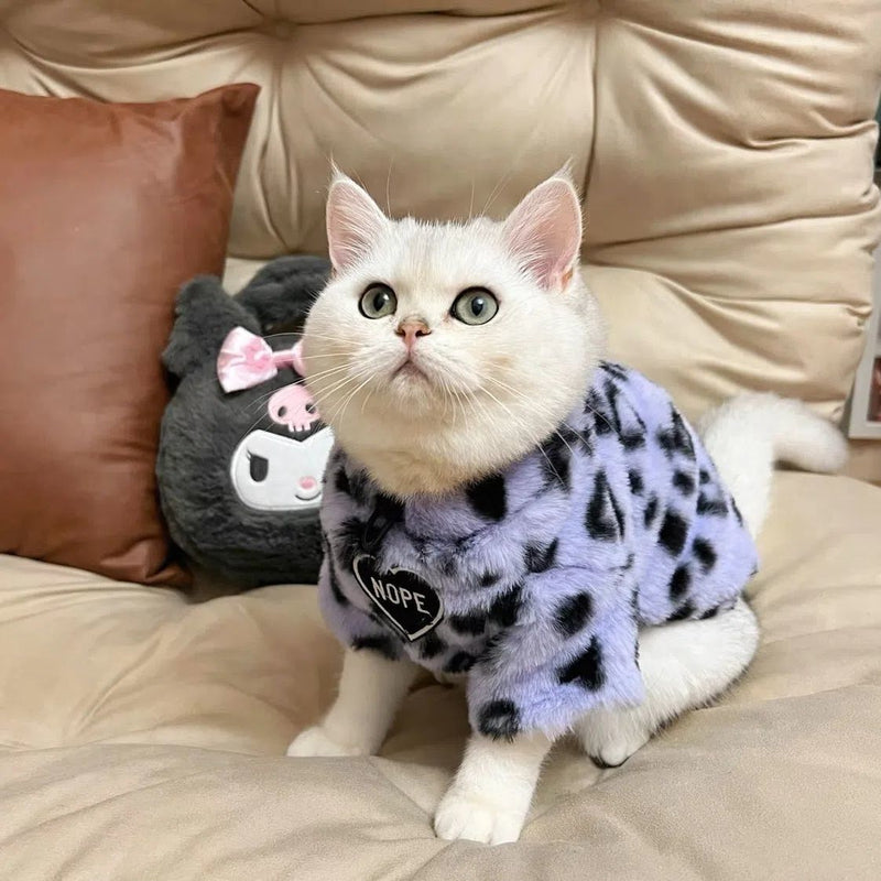 Leopard Print Cat Sweater ? Stretchy Fleece Turtleneck Sweatshirt