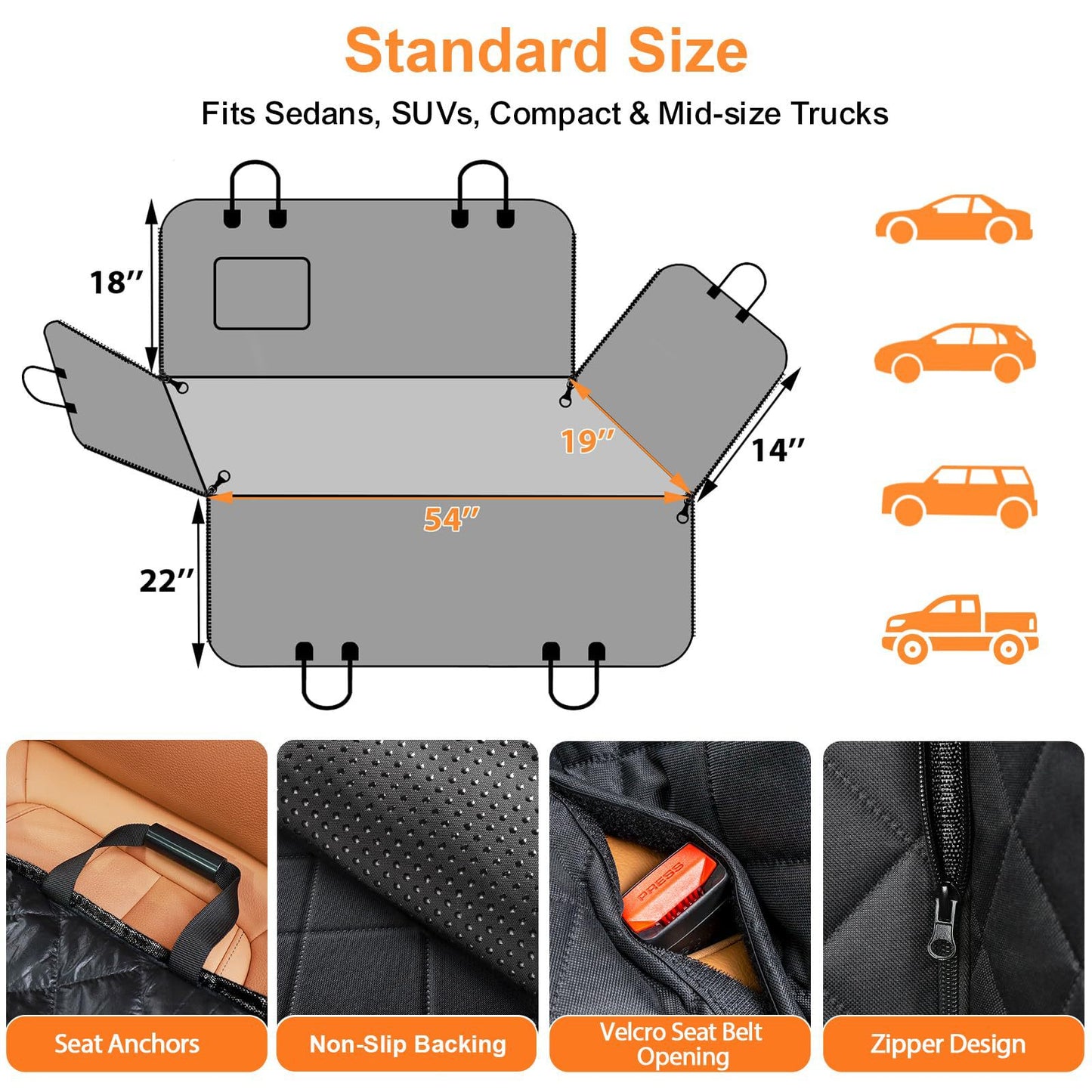 Car Seat Cover for Pets Waterproof Seat Cover Heavy Duty Scratch Proof Nonslip Durable Soft Back Seat Covers for Cars